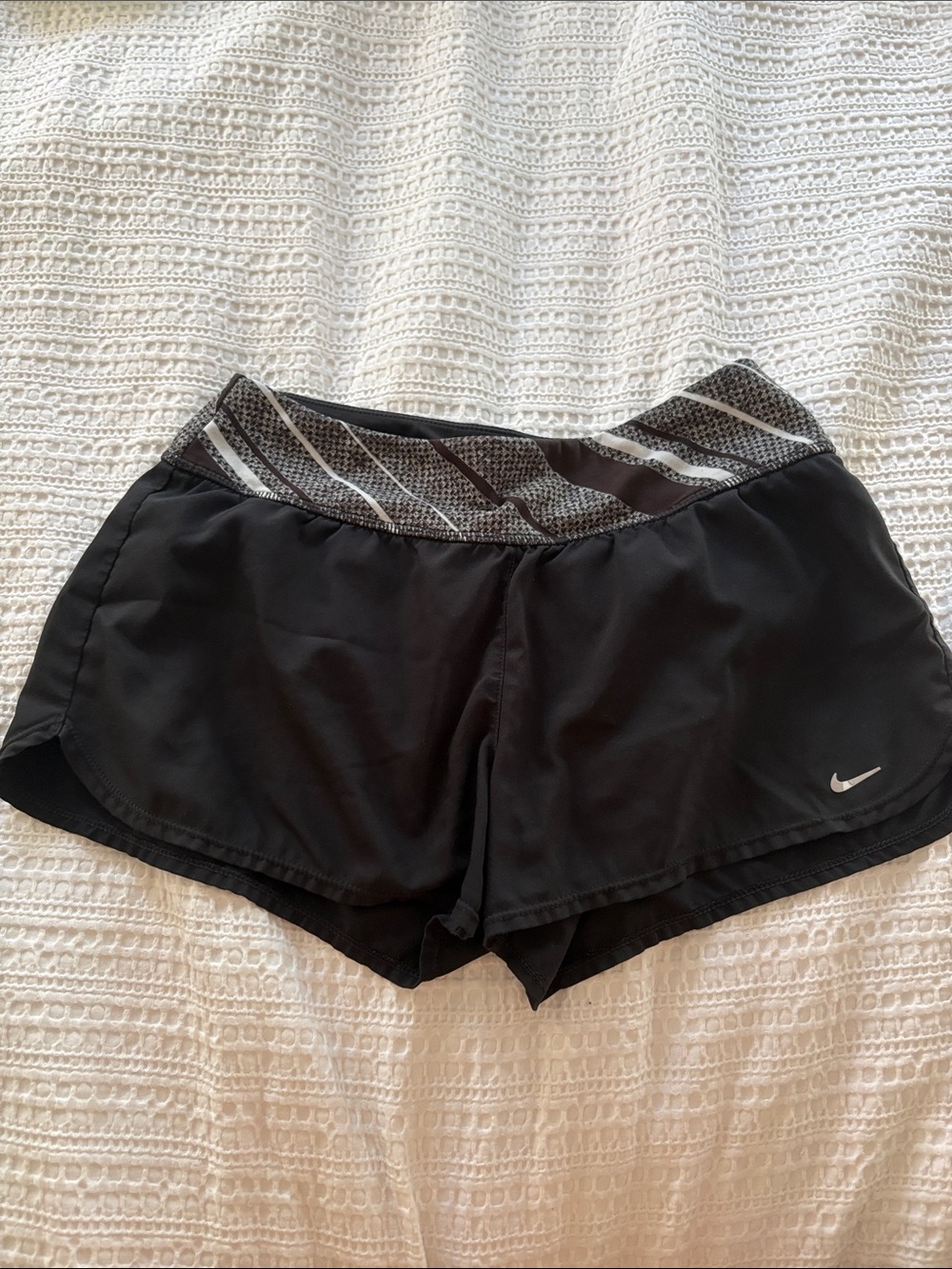 Nike Women’s Black Athletic Shorts with Patterned Waistband